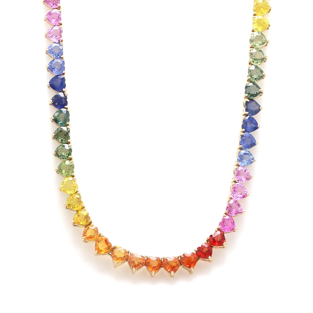 Rainbow Sapphire 5MM Heart Necklace - qivii