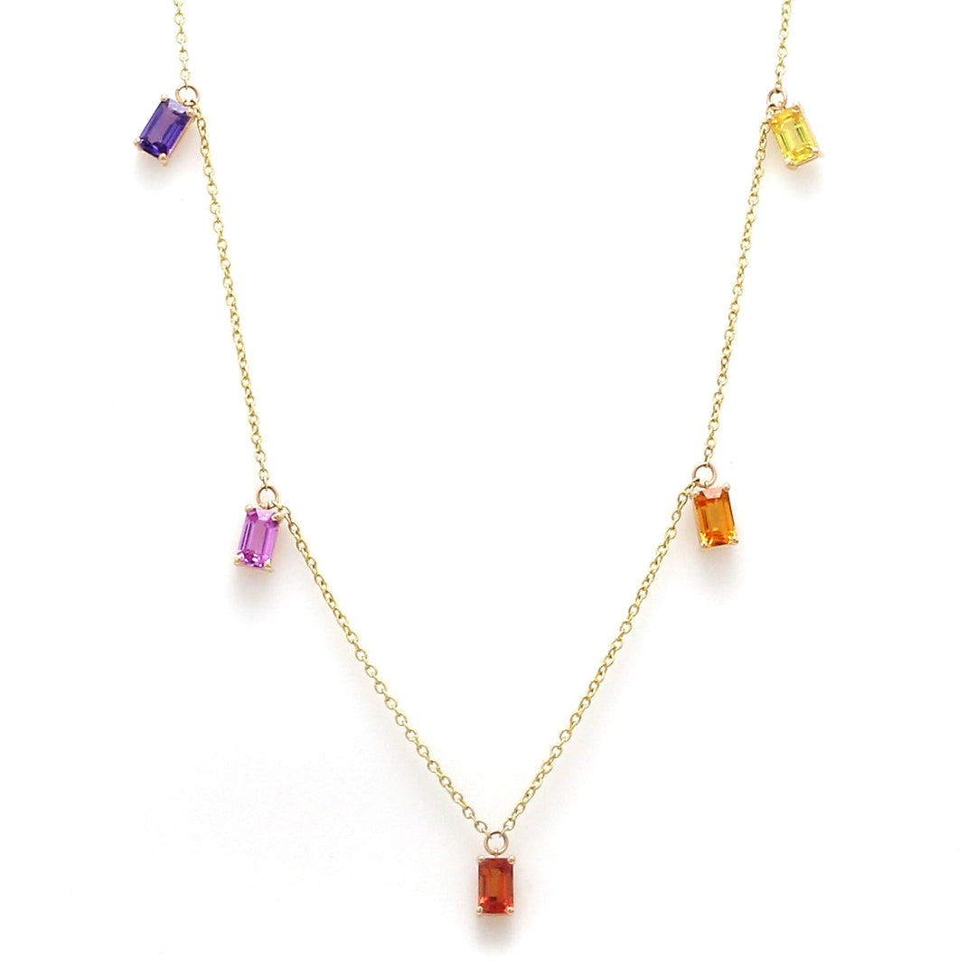 Rainbow Sapphire Emerald Cut Chain Necklace - qivii