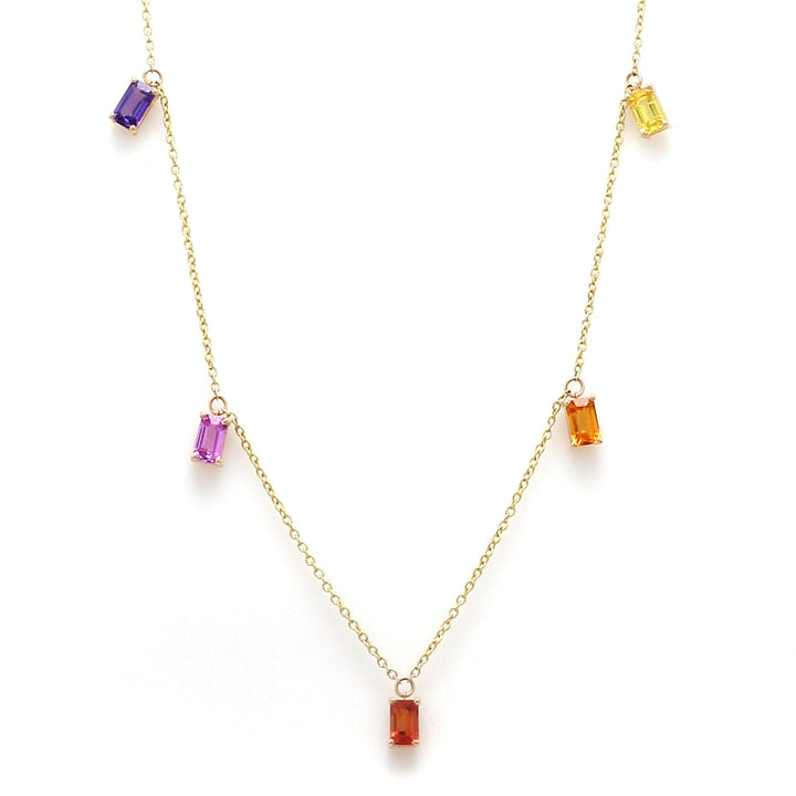 Rainbow Sapphire Emerald Cut Chain Necklace - qivii