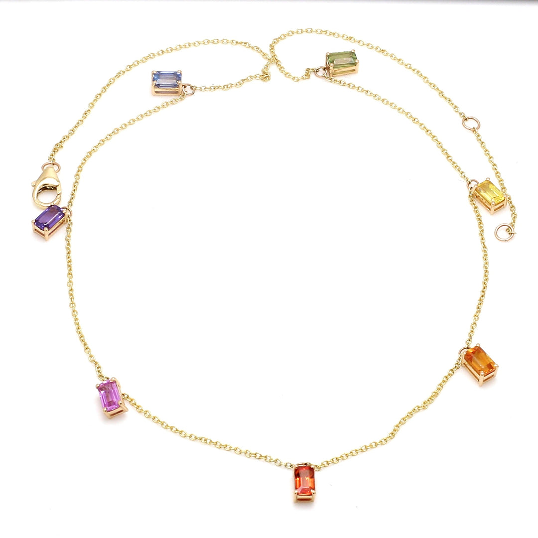Rainbow Sapphire Emerald Cut Chain Necklace - qivii