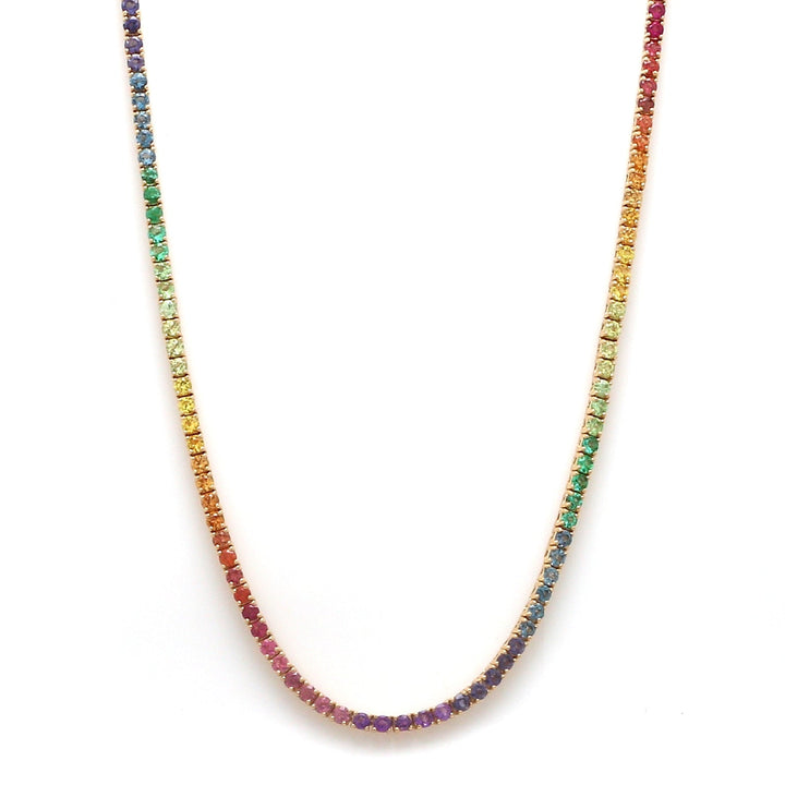 Rainbow Gemstone 2MM Round Tennis Necklace - qivii