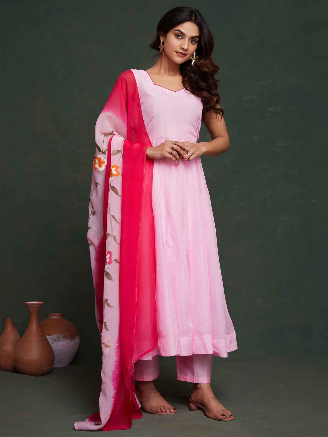Fabulous Pink Organza Event Wear Anarkali Suit With Dupatta - Elegant and stylish traditional Indian outfit for special occasions