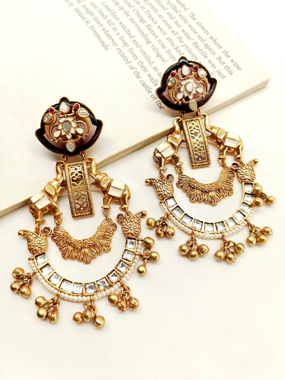 Chaitali Wine Boutique Earrings: Elegant dangling earrings with deep red and gold accents