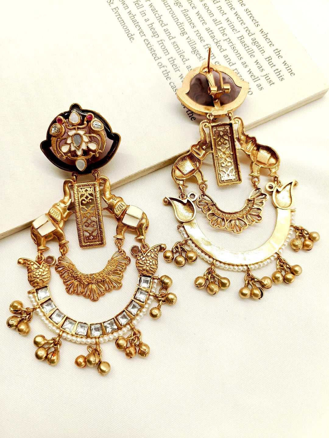 Handcrafted gold-plated Chaitali Wine Boutique Earrings with intricate filigree details