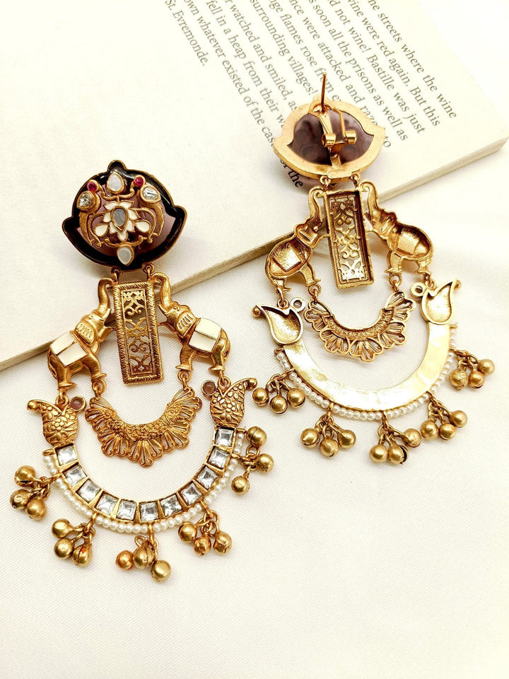 Handcrafted gold-plated Chaitali Wine Boutique Earrings with intricate filigree details
