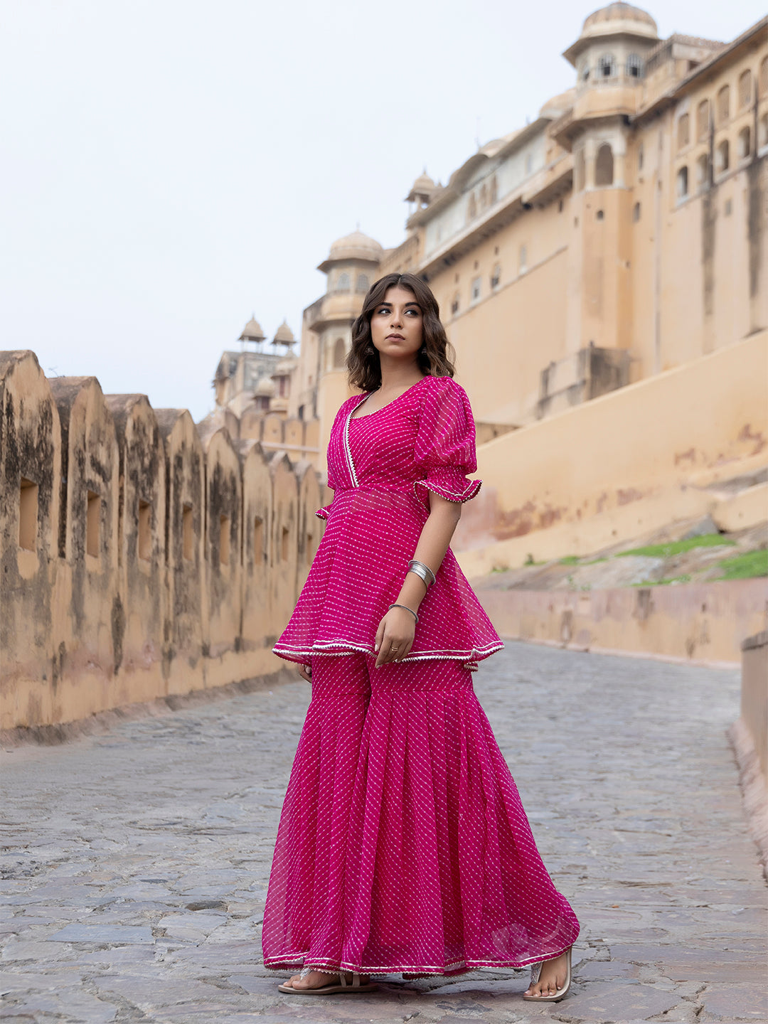 Ayla Pink Leheriya Sharara Set