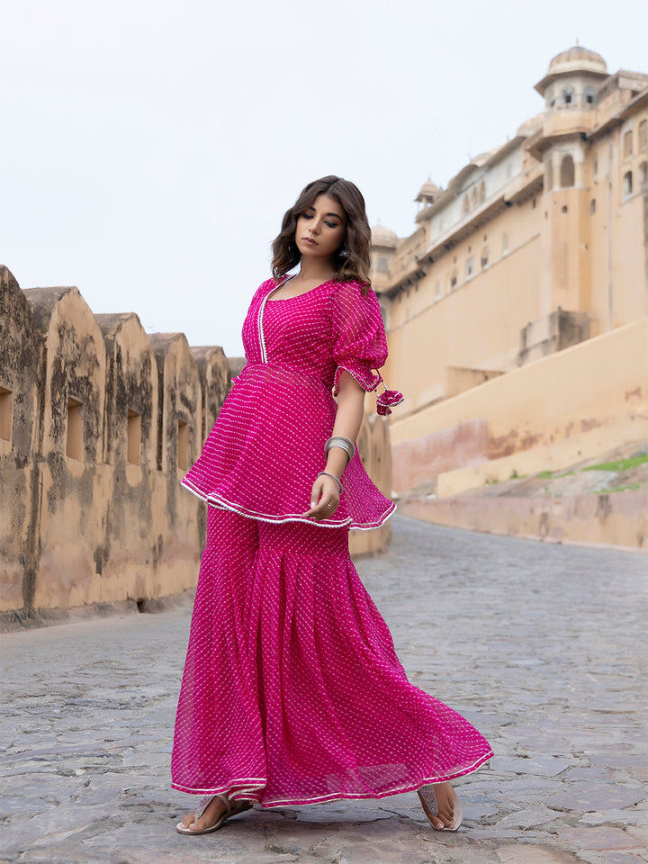 Ayla Pink Leheriya Sharara Set