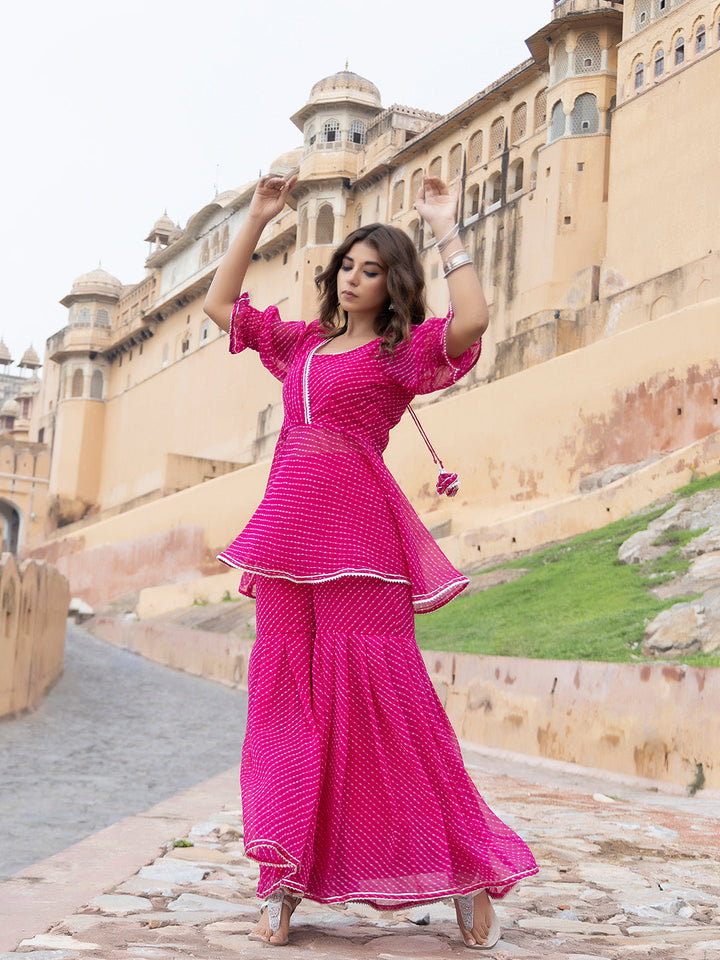 Ayla Pink Leheriya Sharara Set