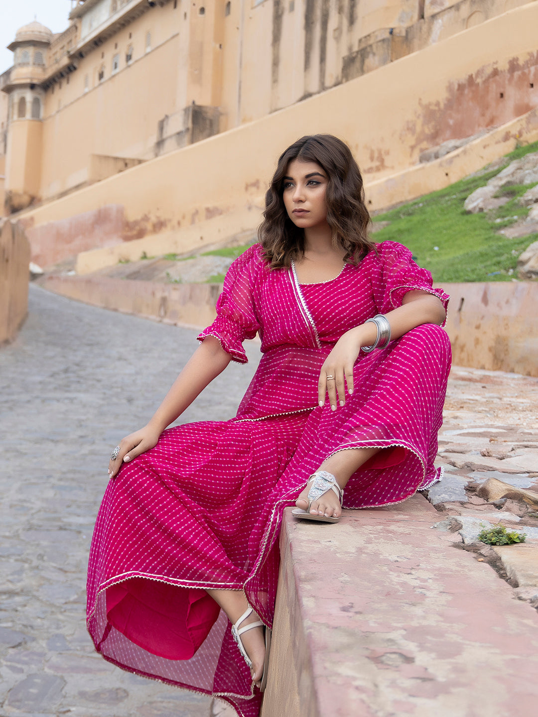 Ayla Pink Leheriya Sharara Set