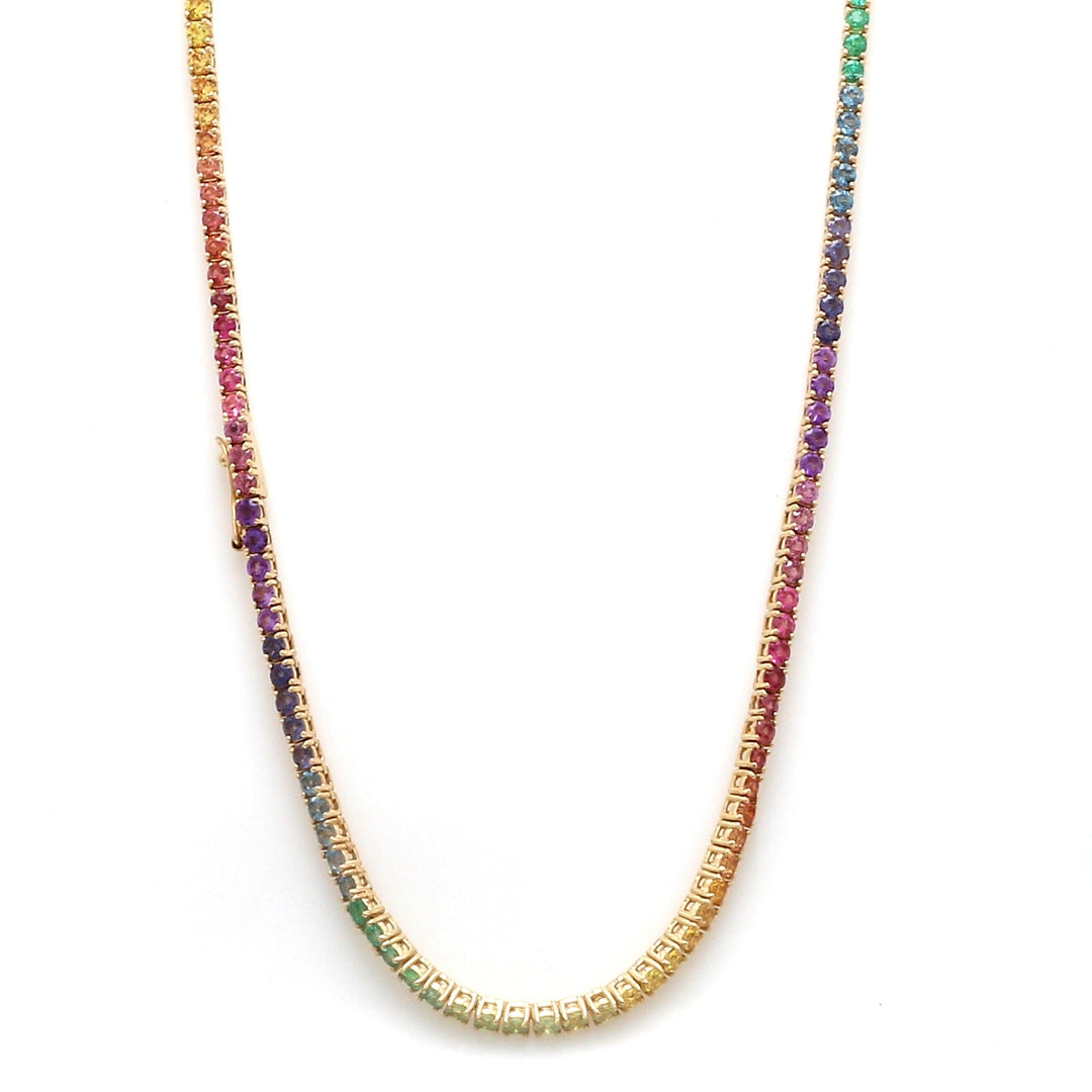 Rainbow Gemstone 2MM Round Tennis Necklace - qivii