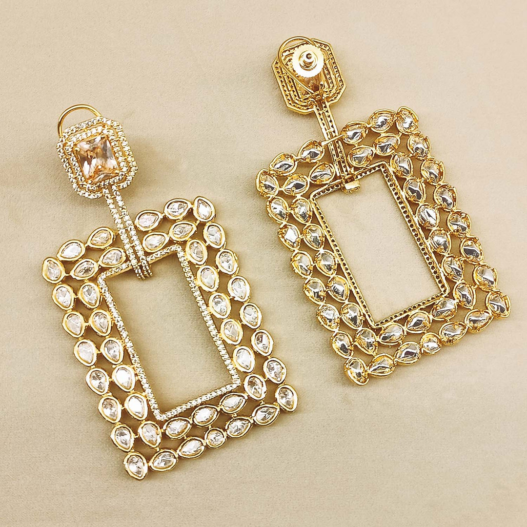  Beautiful Kasturi Copper Stone Gold Plated Kundan Polki Earrings with gold plating and stone embellishments