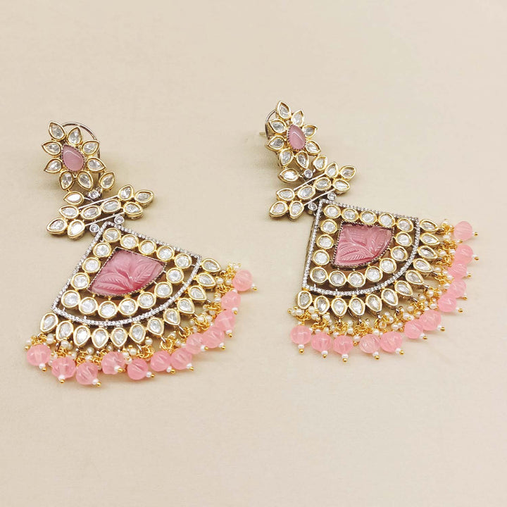  Traditional Victorian earring with pink stones and rhodium plating 