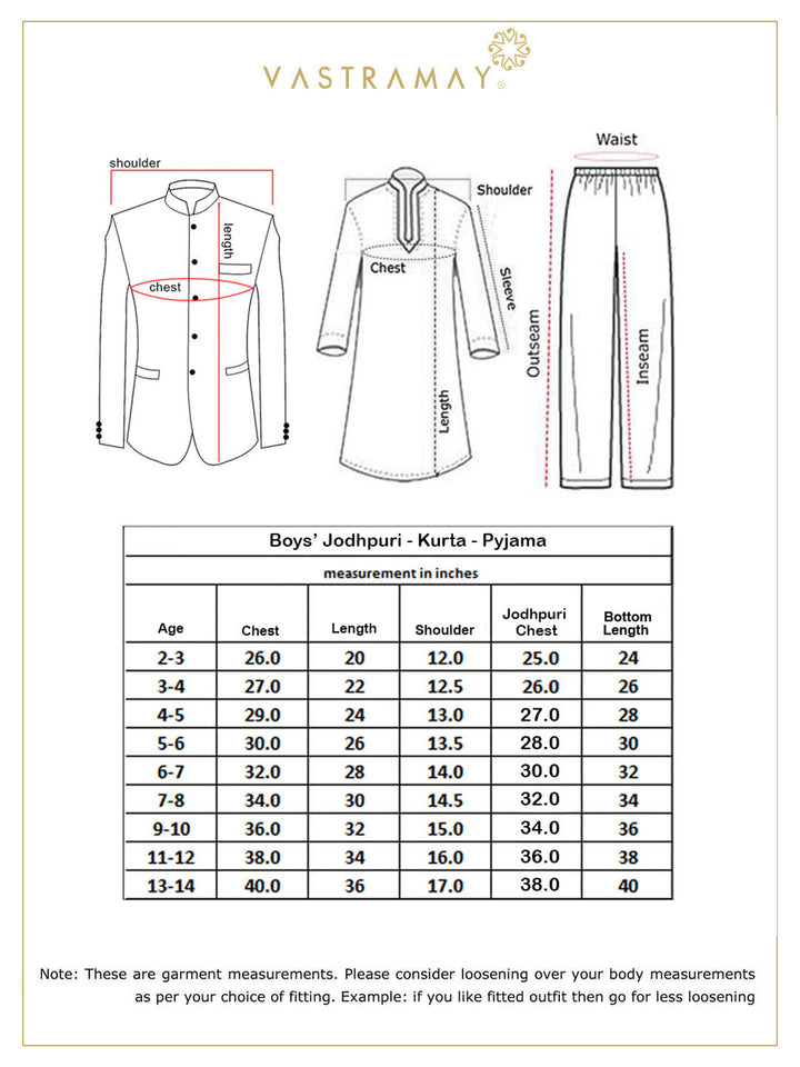 VASTRAMAY Boys' Black Jodhpuri, Kurta and Pyjama Set - qivii