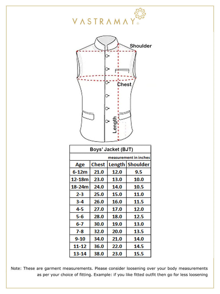 VASTRAMAY Boys Brown Solid Slim-Fit Satin Nehru Jacket - qivii