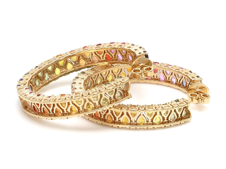 Rainbow Sapphire Pear and Diamond Earrings - qivii