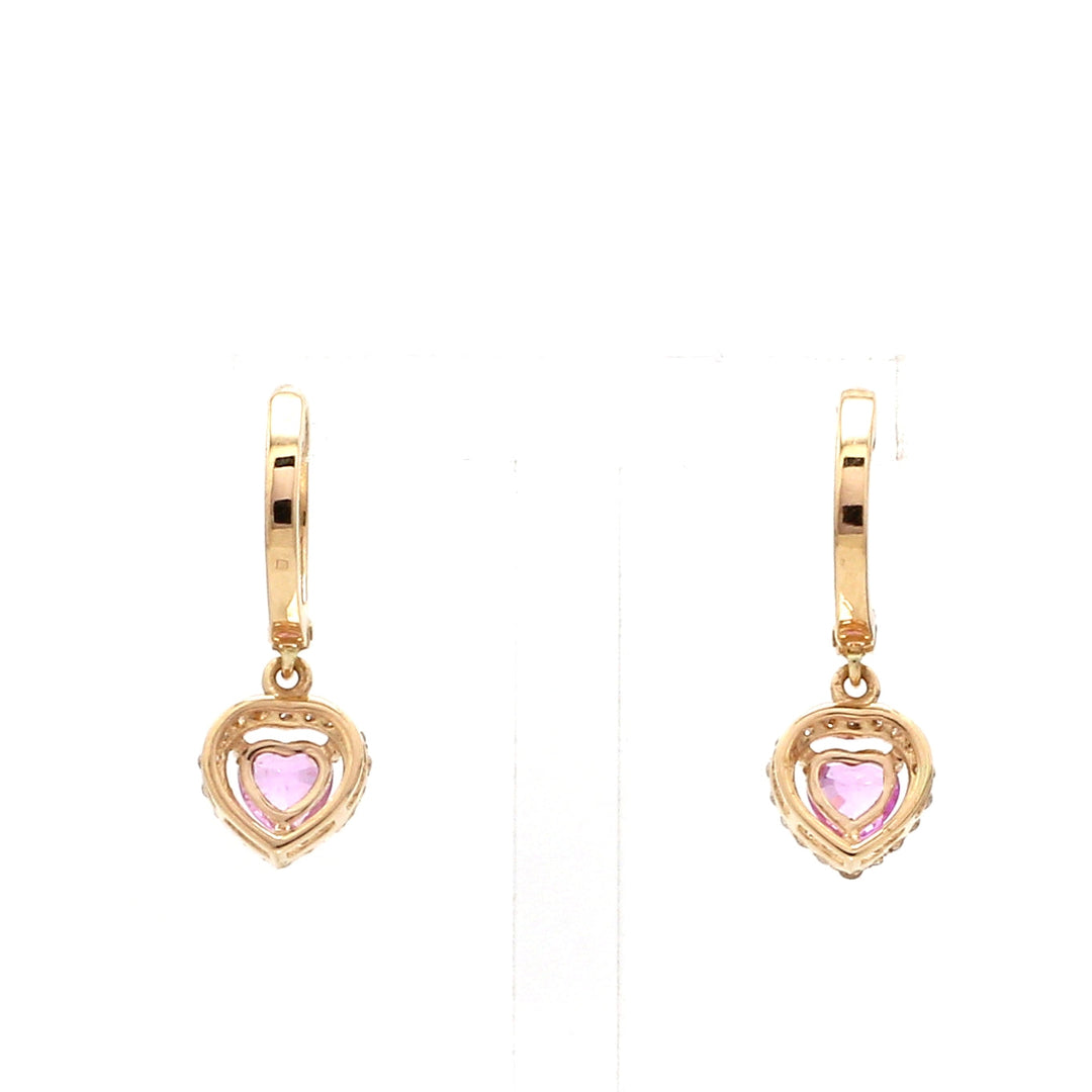 Pink Sapphire Heart Halo Diamond Mini Huggies Earrings - qivii
