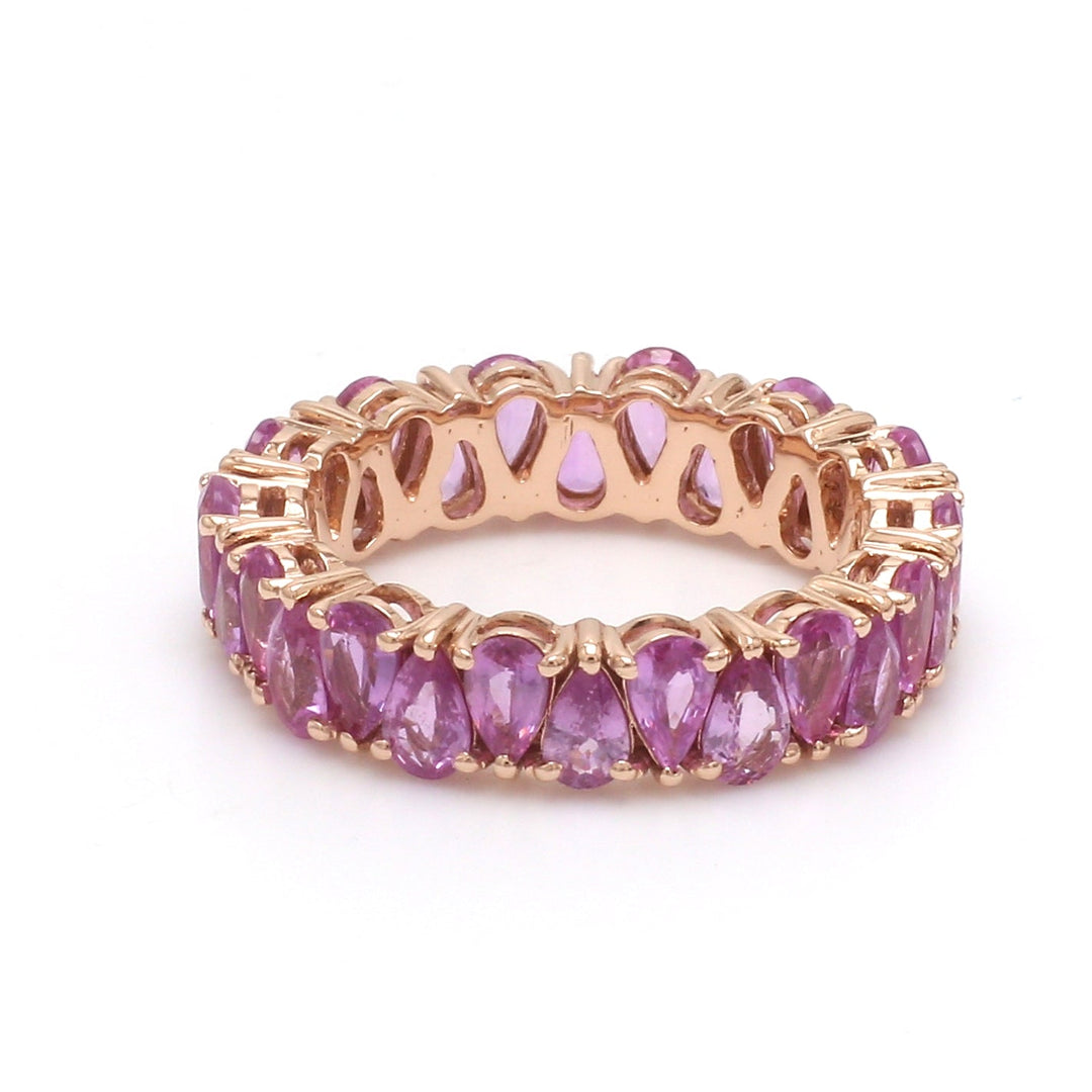 Pink Sapphire Pear Upside Down Eternity Band Ring - qivii