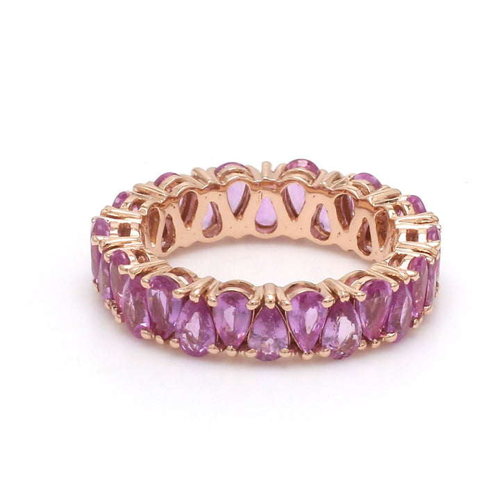Pink Sapphire Pear Upside Down Eternity Band Ring - qivii