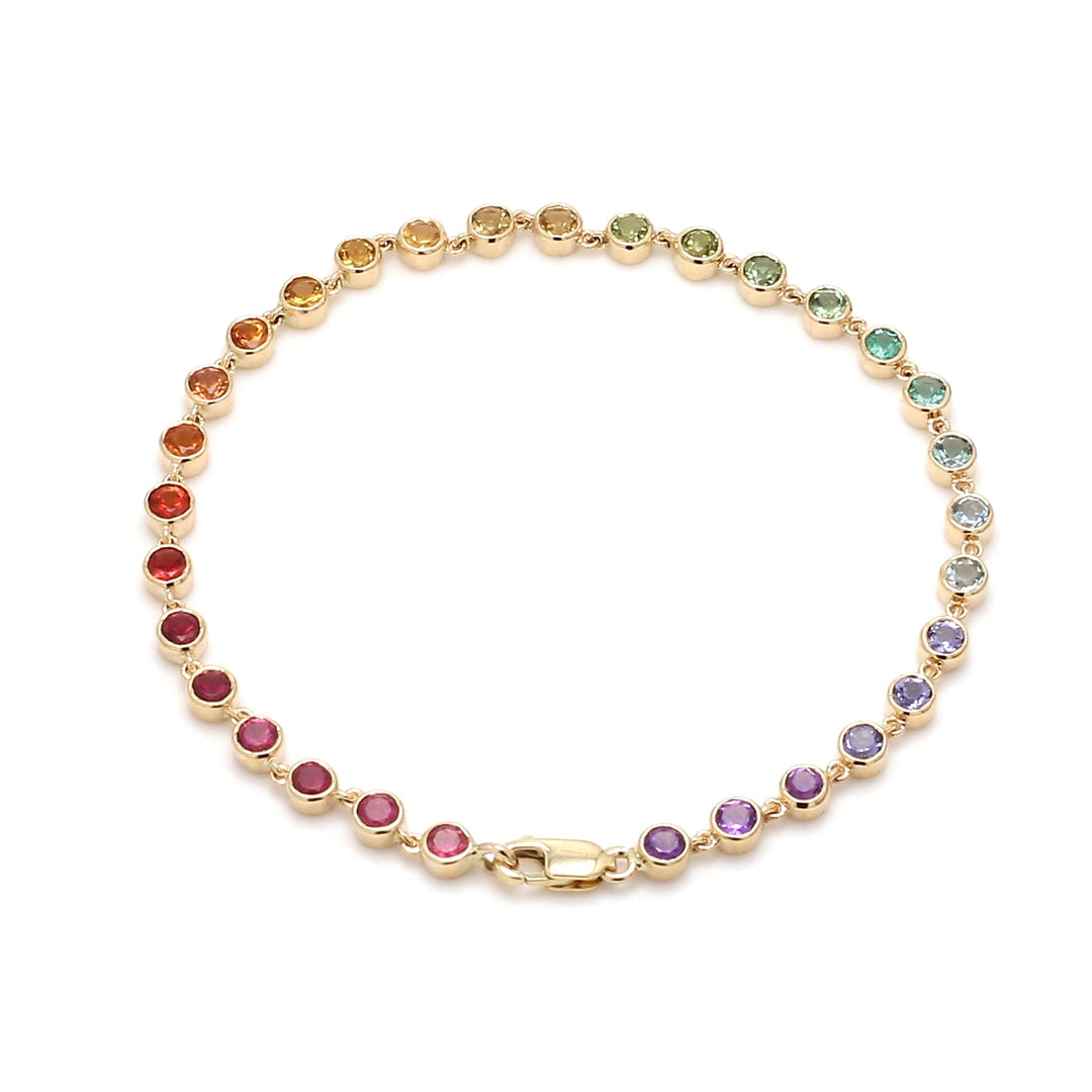Rainbow Gemstone Round Link Chain Bracelet - qivii