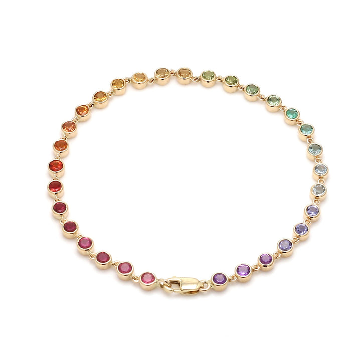 Rainbow Gemstone Round Link Chain Bracelet - qivii