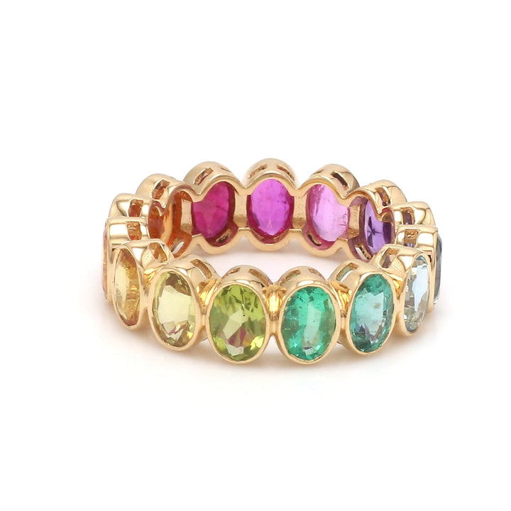 Rainbow Gemstone Bezel Set Oval ring - qivii