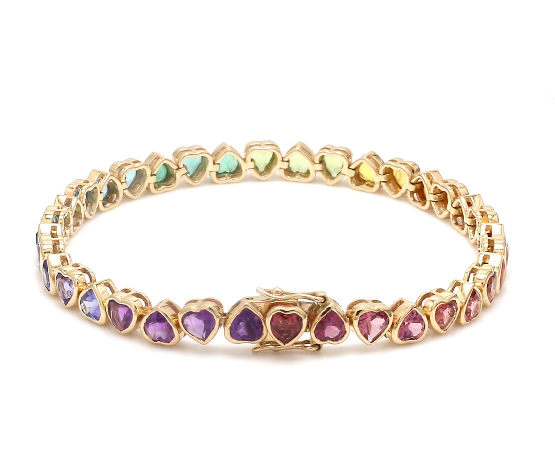 Rainbow Gemstone Heart Bezel Set Bracelet - qivii