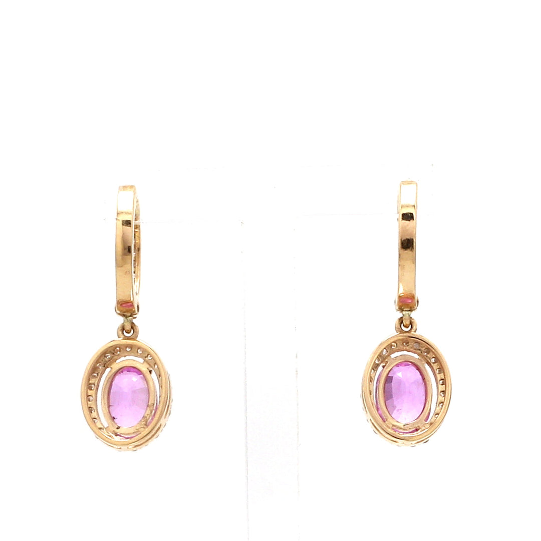 Pink Sapphire Oval Diamond Halo Drop Earrings - qivii