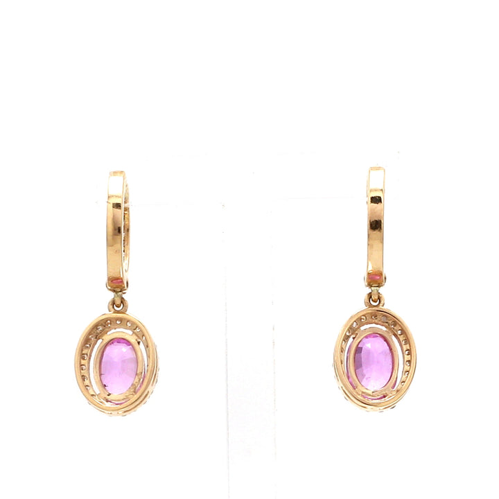 Pink Sapphire Oval Diamond Halo Drop Earrings - qivii