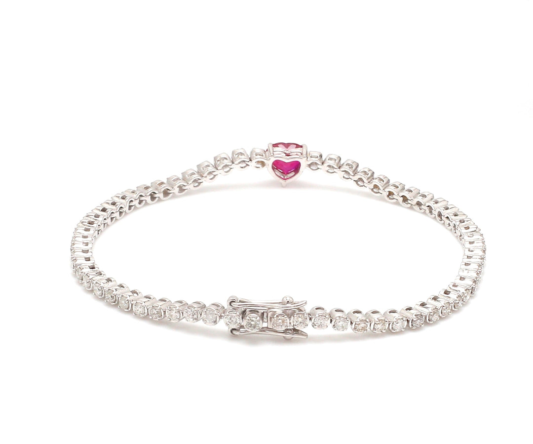 Ruby Heart Diamond Tennis Bracelet Gold | - qivii