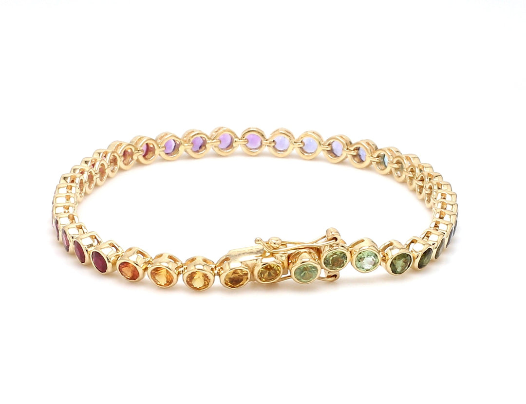 Rainbow Gemstone Round Bezel Set Bracelet - qivii