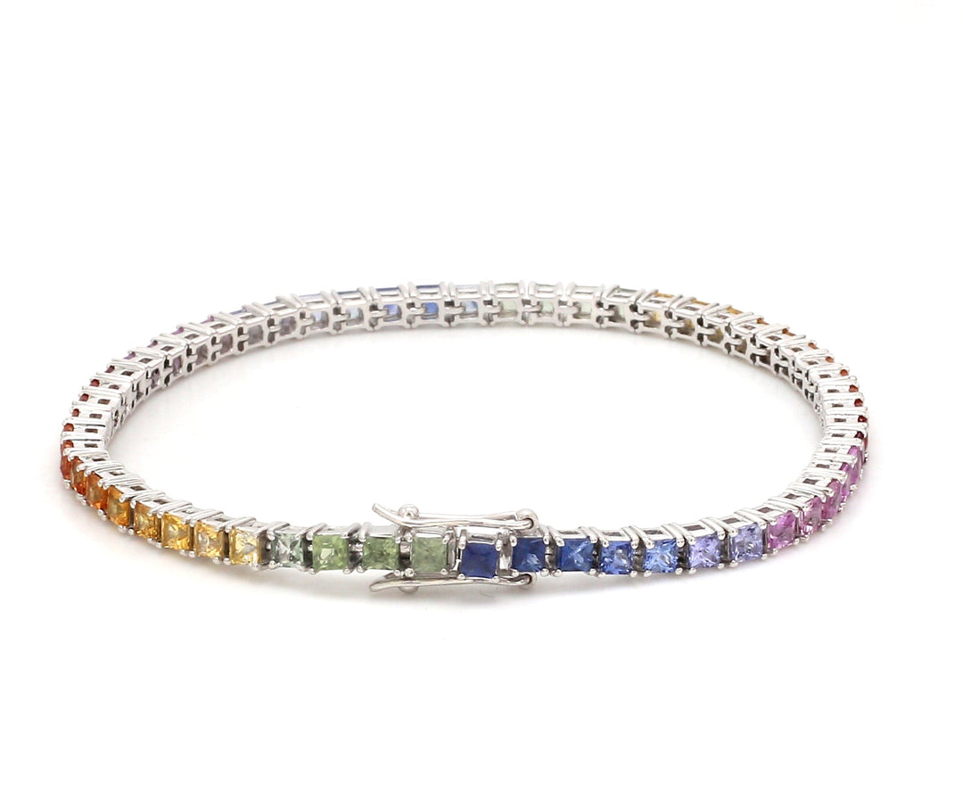 Rainbow Sapphire Princess Cut Tennis Bracelet - qivii