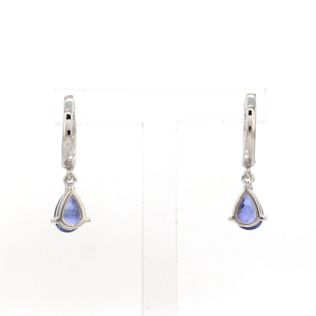 Blue Sapphire Pear Mini Huggies Earrings - qivii