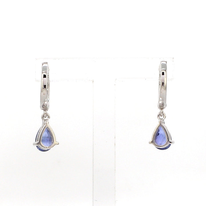 Blue Sapphire Pear Mini Huggies Earrings - qivii