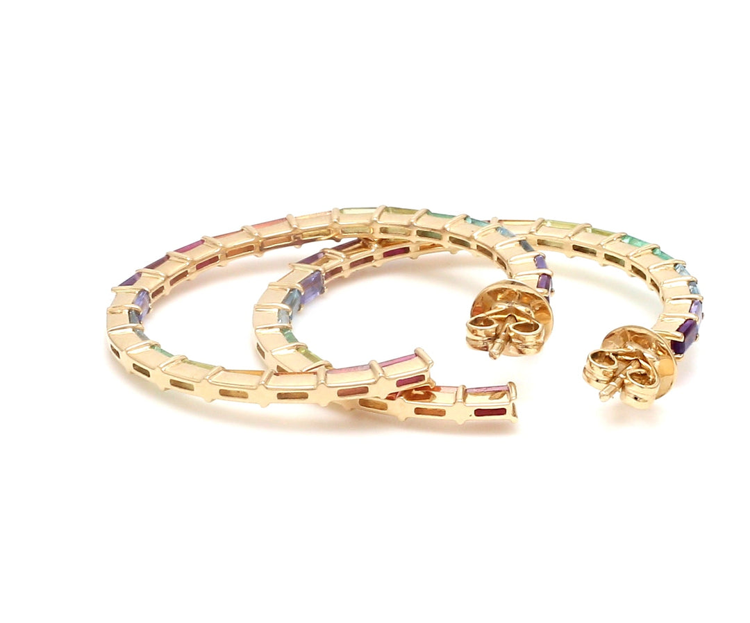 Rainbow Gemstone Baguette Thin Hoops - qivii