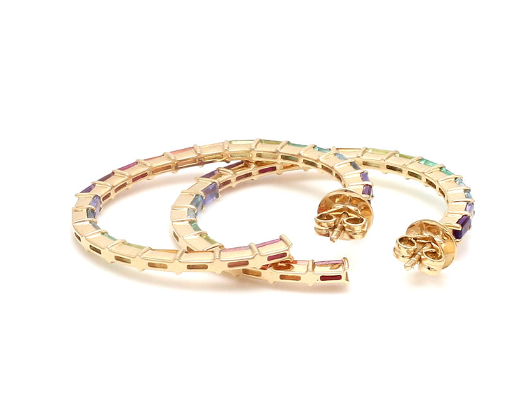 Rainbow Gemstone Baguette Thin Hoops - qivii
