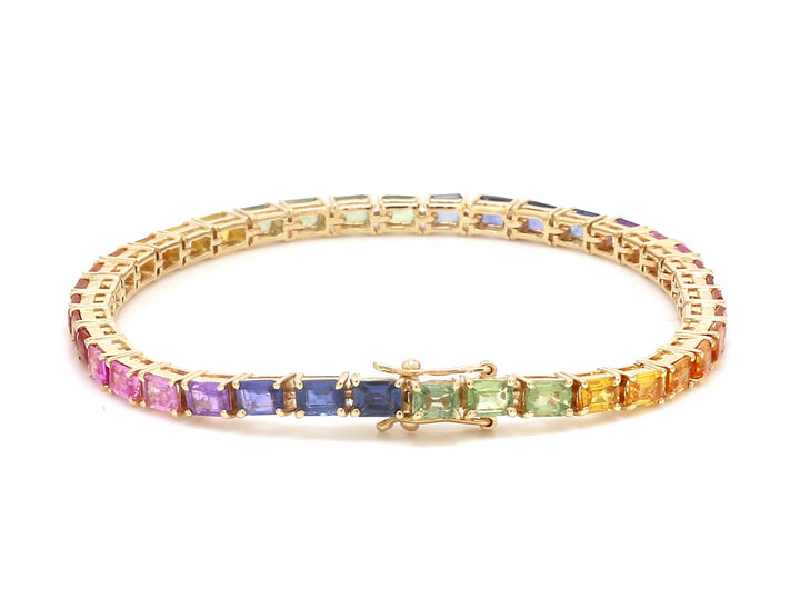 Rainbow Sapphire East West Emerald Cut Bracelet - qivii