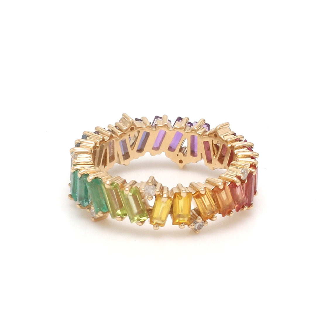 Rainbow Gemstone Diamond Zig Zag Ring - qivii