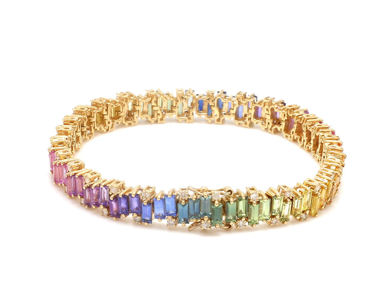 Rainbow Sapphire Baguette Zig Zag Bracelet - qivii
