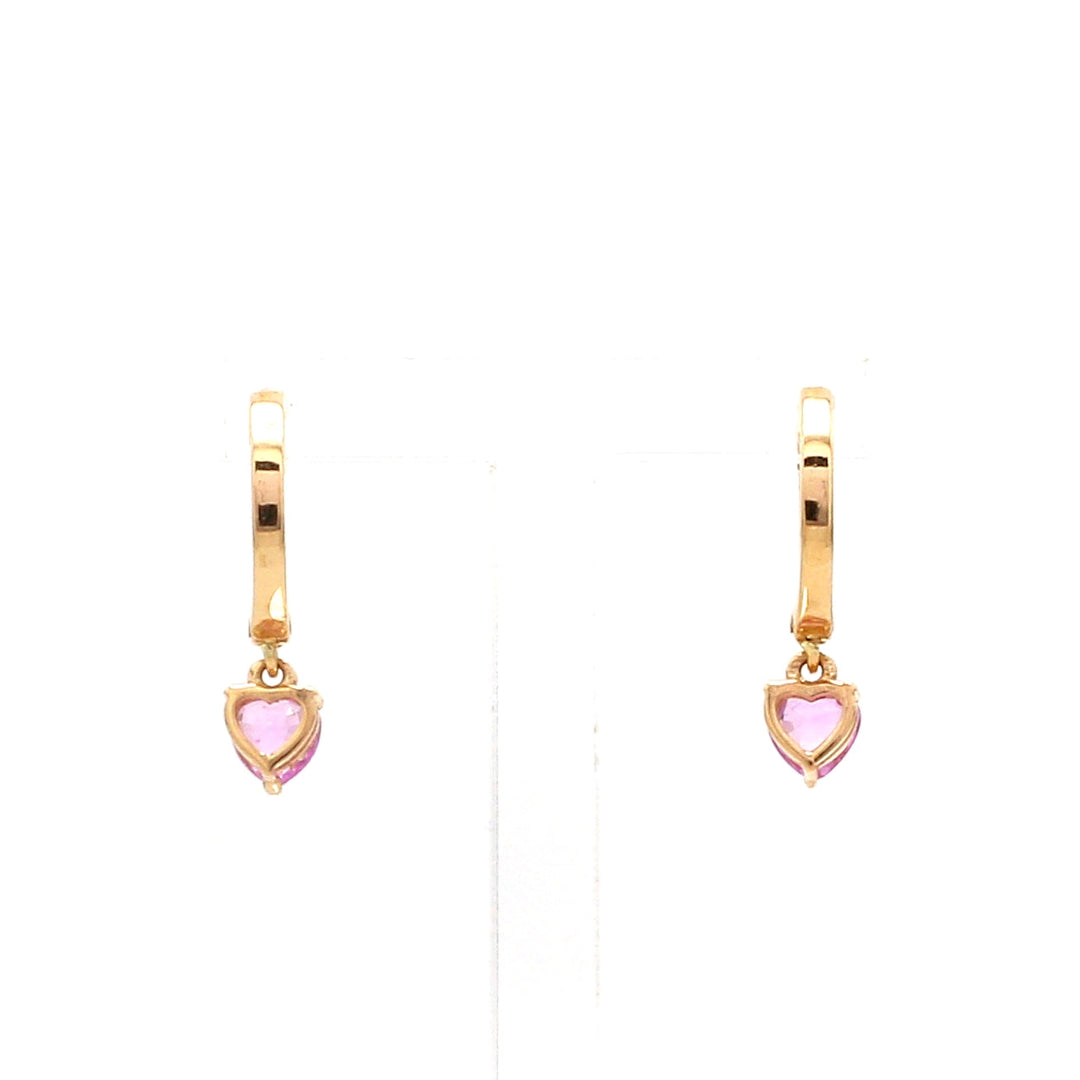Pink Sapphire Heart Mini Huggie Earrings - qivii