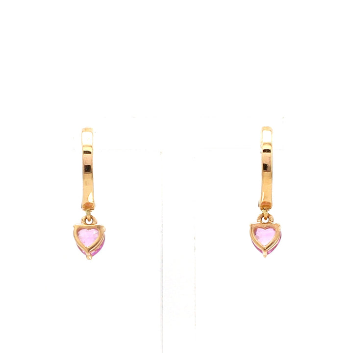 Pink Sapphire Heart Mini Huggie Earrings - qivii