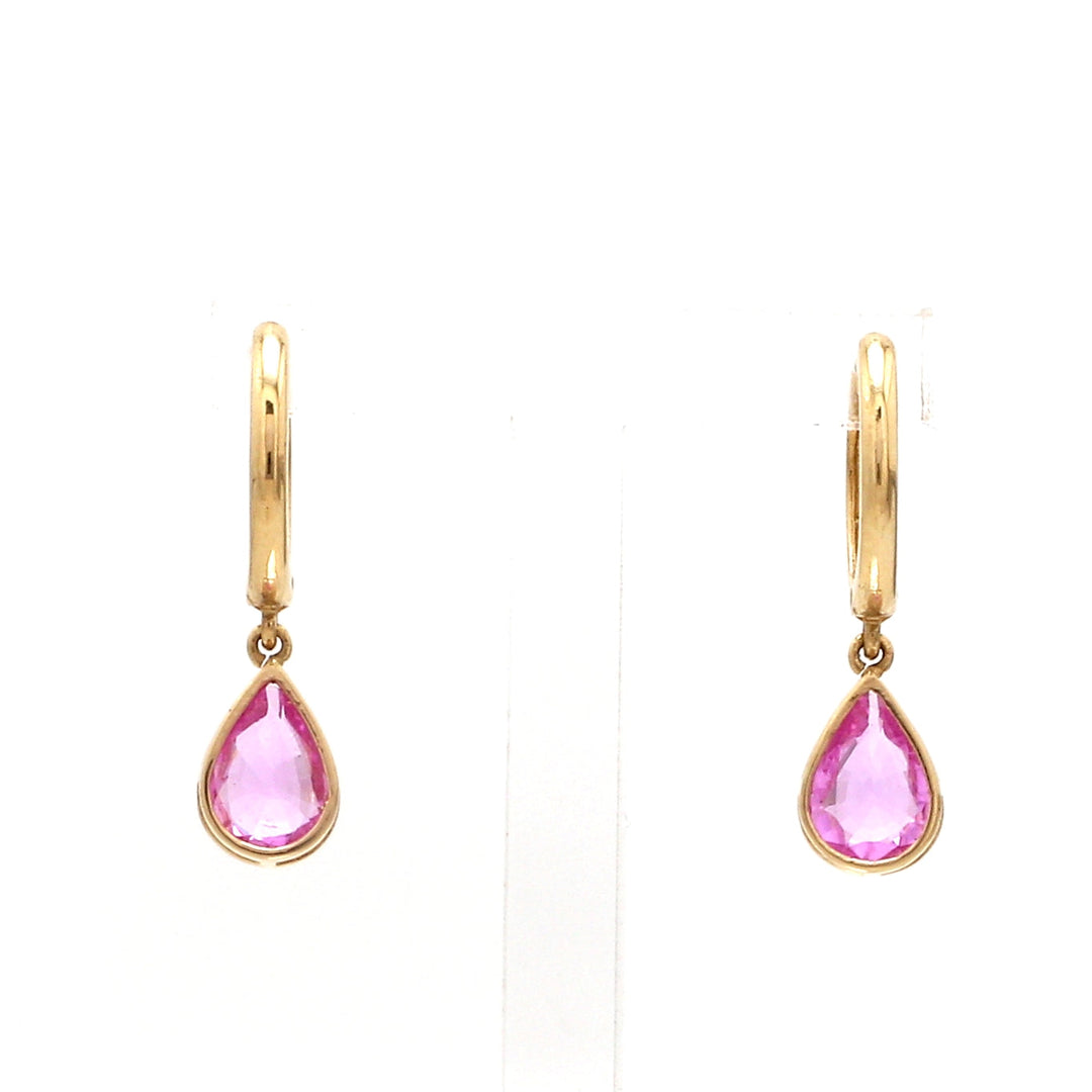 Pink Sapphire Bezel Set Pear Mini Earrings - qivii