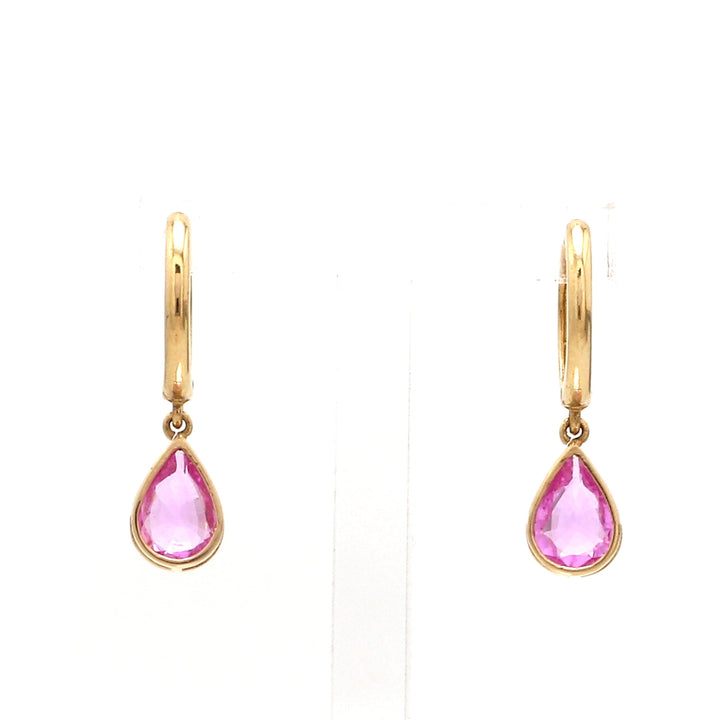 Pink Sapphire Bezel Set Pear Mini Earrings - qivii