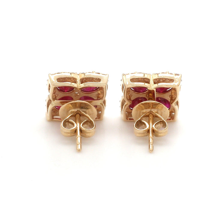 Ruby Floral Pattern Earring Studs - qivii