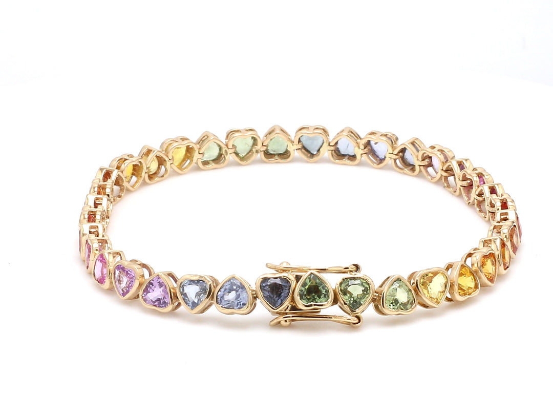 Rainbow Sapphire Heart Bezel Set Bracelet - qivii