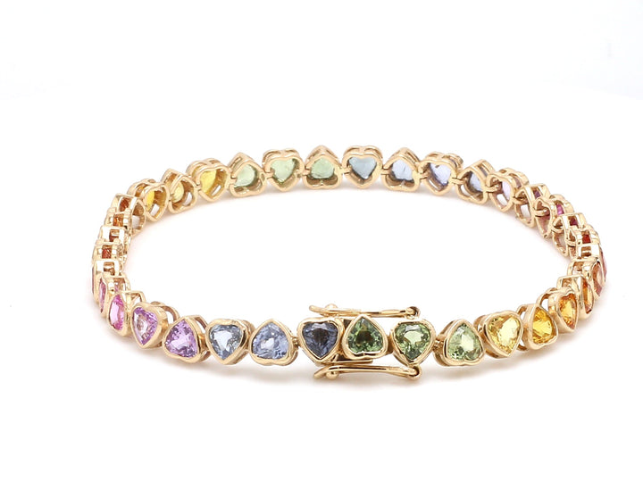 Rainbow Sapphire Heart Bezel Set Bracelet - qivii