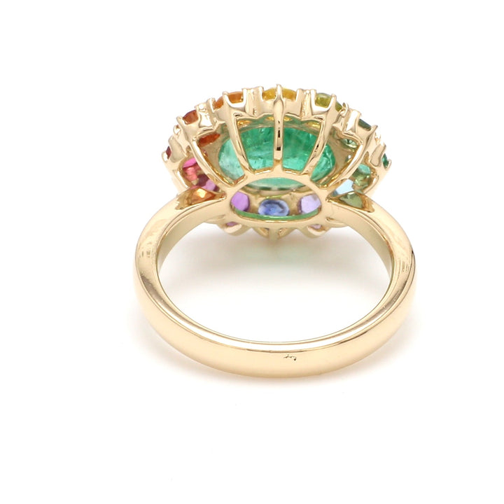 Emerald and Rainbow Gemstone Halo Ring - qivii