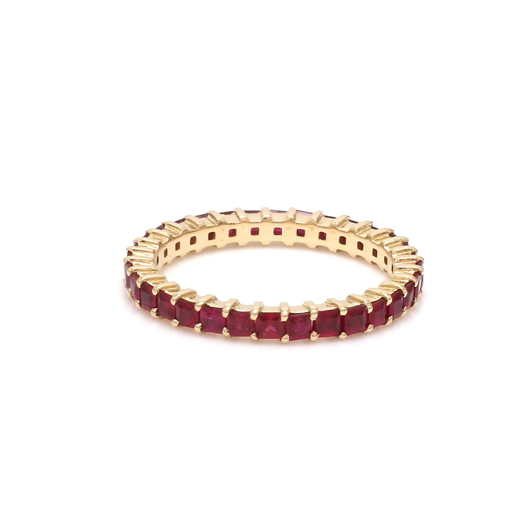 Ruby Princess Cut Eternity Thin Band Ring - qivii
