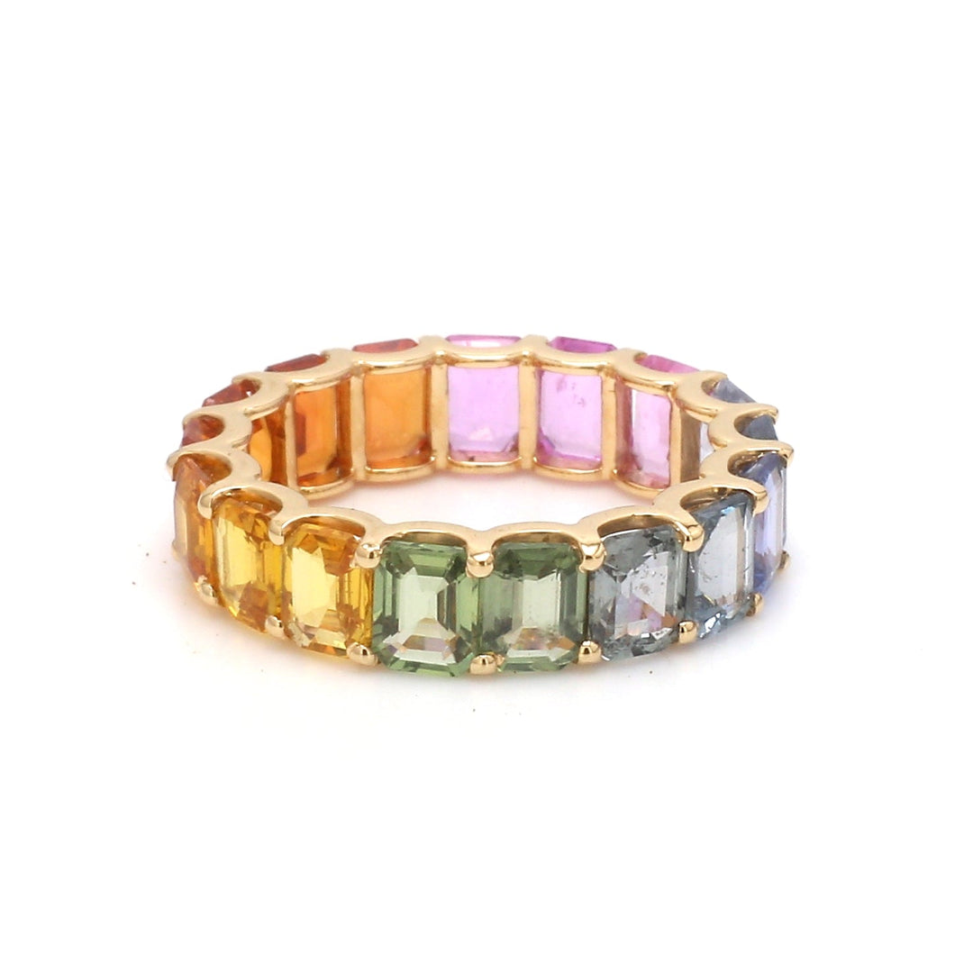 Rainbow Sapphire U Shape Prong Ring - qivii