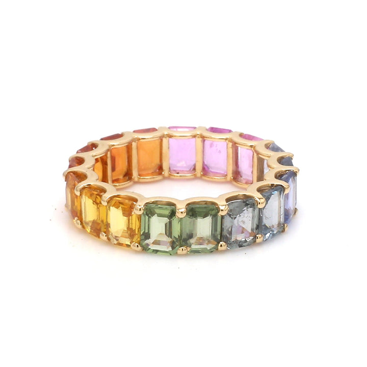 Rainbow Sapphire U Shape Prong Ring - qivii