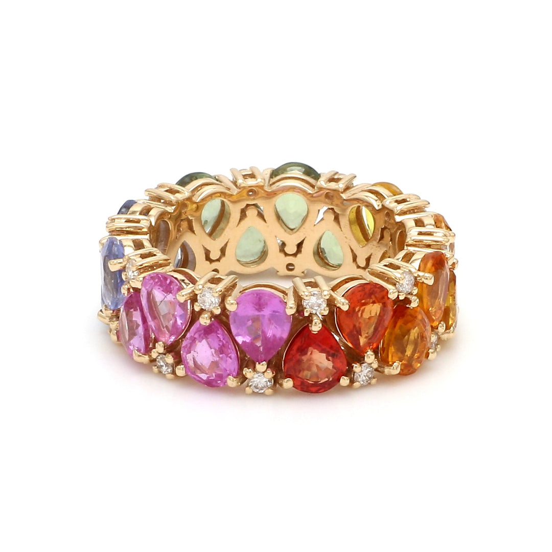 Rainbow Sapphire Pear Diamond Ring - qivii